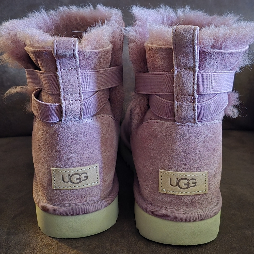 UGG Pink Boots with Sheepskin Lining and Decorative Buckles